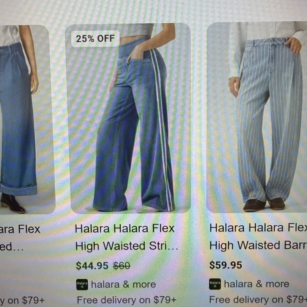 HALARA Flex High Waisted Stripe Wide Leg Jean with Pockets LARGE TALL - Picture 2 of 9